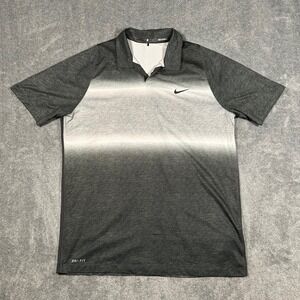 Nike Tiger Woods Collection Golf Polo Shirt Mens Large Grey Ombre Dri-FIT Snap